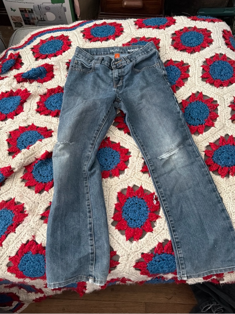 The Children's Place Girls Blue Distressed Bootcut Jeans